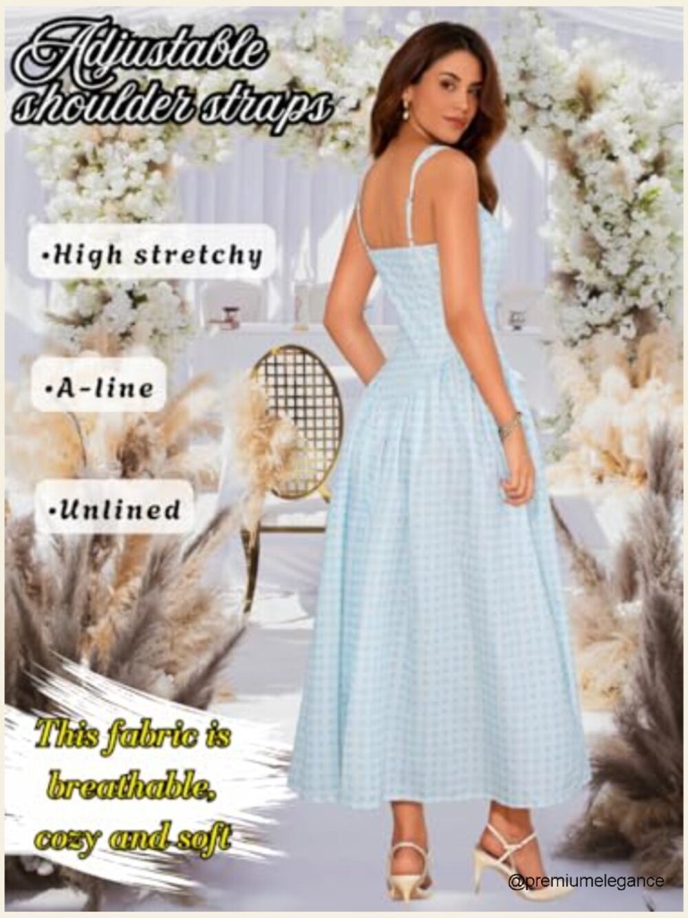 Plaid Maxi Dress, A-Line Drop-Waist, Square Neck, Sleeveless Semi Formal - Picture 5 of 7
